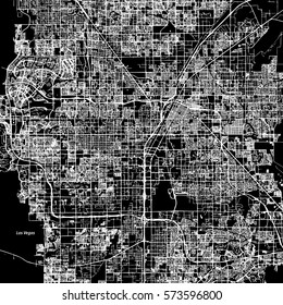 Las Vegas Vector Map, Artprint. Schwarze Landmasse, Weißes Wasser und Straßen.