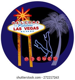 Las Vegas welcome sign with neon legs, dice and a palm tree - the sexy side of Vegas tasteful 