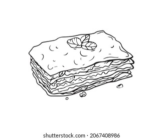 Lasagna drawn with a black outline. icon, doodle