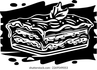 Lasagna, food, isolated, vintage drawing, vector illustration, black color