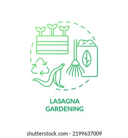 Lasagna Gardening Green Gradient Concept Icon. Sheet Composting. Growing Plants. Gardening Method Abstract Idea Thin Line Illustration. Isolated Outline Drawing. Myriad Pro-Bold Font Used