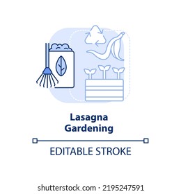 Lasagna Gardening Light Blue Concept Icon. Sheet Composting. Gardening Method Abstract Idea Thin Line Illustration. Isolated Outline Drawing. Editable Stroke. Arial, Myriad Pro-Bold Fonts Used