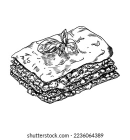 Lasagna Hand Drawn Sketch Food Illustration