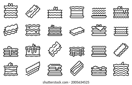 Lasagna icons set outline vector. Cannelloni italy cuisine. Lasagna dish culinary