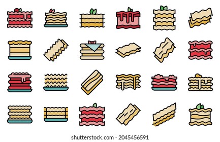 Lasagna icons set outline vector. Cannelloni italy cuisine. Lasagna dish culinary
