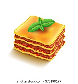 Lasagna isolated on white photo-realistic vector illustration