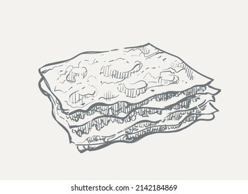 Lasagna sketch hand drawn vector illustration
