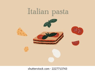 Lasagna tasty set of traditional Italian food