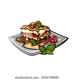 Lasagna vector hand drawing. Isolated on transparent background. Vector illustration.