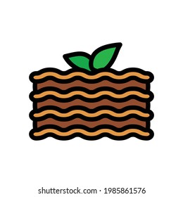 Lasagna Vector Icon in Filled Line Style. a Italian baked dish consisting of layers of pasta, cheese, tomato sauce, vegetables, and usually meat. Vector illustration icon for an app, website, or game