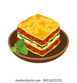 Lasagna vector illustration. Slice of lasagna. Italian traditional cuisine.