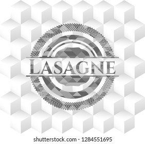 Lasagne grey emblem. Retro with geometric cube white background