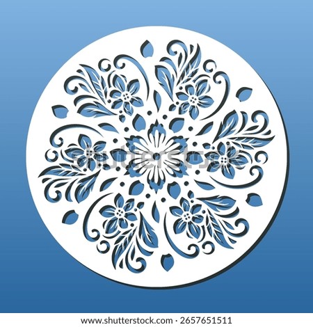 Lase cut mandala coaster, CNC cutting template. Oriental floral pattern in asian style. Decorative ornament for home decor, table coaster, wall art. Vector isolated element