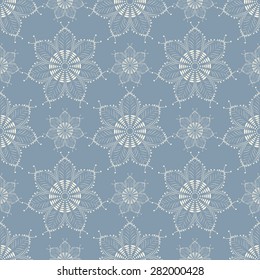 Lase print, vector seamless pattern, white flowers on blue background, vintage style