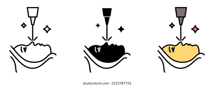LASER Anti-Aging-Symbol in drei verschiedenen farbigen Köpfen mit einer Silhouette in der Mitte und editierbares farbiges Symbol auf der rechten Seite, Laser Anti-Aging-Behandlung