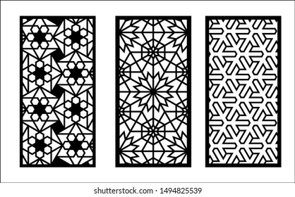 Laser arabesque panel. Set of decorative vector panels for laser cutting. Template for interior partition in arabesque style. Ratio 1:2