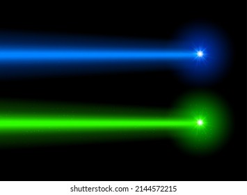 Laser beam blue green light. Vector laser beam line ray glow effect energy