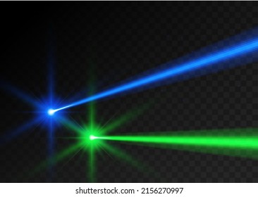 Laser beam blue green light. Vector laser beam line ray glow effect energy