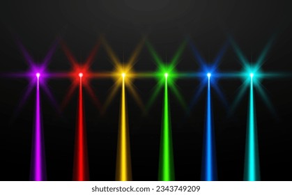 Laser beam blue green red light. Vector laser beam line ray glow effect energy