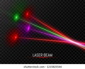 Laser beam collection. Colorful laser beam set isolated on transparent background. Neon lines in speed motion. Glow party laser. Bright futuristic design elements. Vector illustration.