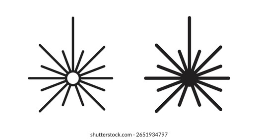 Laserstrahl-Symbol. Flach- und Strichausführung. Grafikelemente.