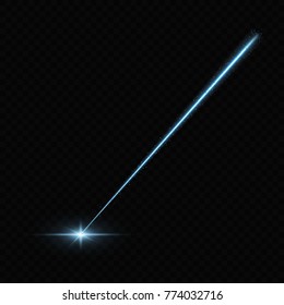 Laser beam. Light flash with sparkling ray on transparent background