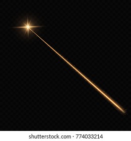 Laser beam. Light flash with sparkling ray on transparent background