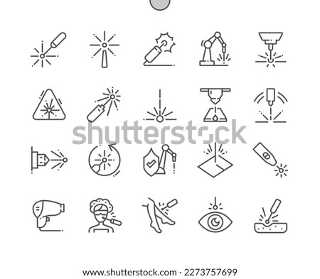 Laser beam ray. Eye laser correction. Industry technology. Hair removal. Pixel Perfect Vector Thin Line Icons. Simple Minimal Pictogram