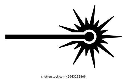 Rayo láser con icono de Vector de chispa. Advertencia de rayos láser, herramienta de corte, símbolo científico o de peligro. Silueta negra, aislada.