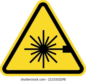 Laser beam warning sign. Triangle yellow background. Safety signs and symbols.