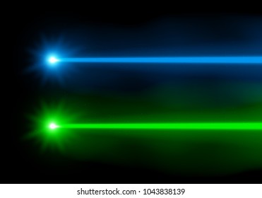 Laser beams. Blue and green rays. Transparent light effect. Realistic vector illustration