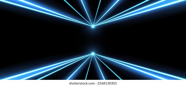 Laser beams, concert or nightclub spotlights light effect.