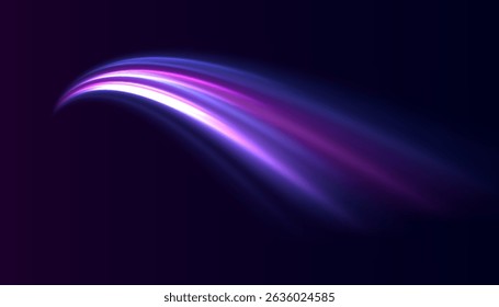 Laser beams glowing abstract sparkling isolated on transparent background. Neon line as speed or arc, turn, twist, bend in light effect. Light arc in neon colors. PNG, lens, neon, line, blur, beam.