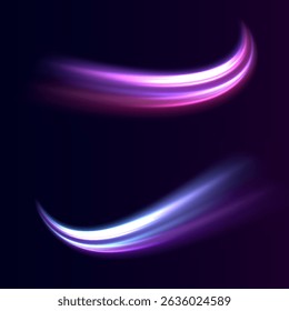 Laser beams glowing abstract sparkling isolated on transparent background. Neon line as speed or arc, turn, twist, bend in light effect. Light arc in neon colors. PNG, lens, neon, line, blur, beam.