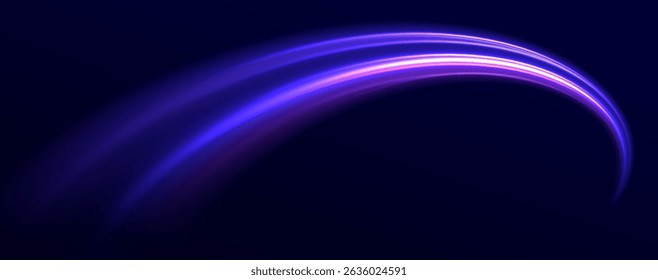 Laser beams glowing abstract sparkling isolated on transparent background. Neon line as speed or arc, turn, twist, bend in light effect. Light arc in neon colors. PNG, lens, neon, line, blur, beam.