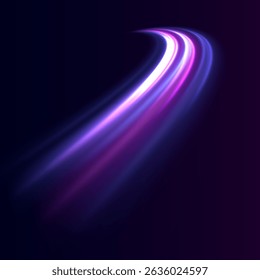Laser beams glowing abstract sparkling isolated on transparent background. Neon line as speed or arc, turn, twist, bend in light effect. Light arc in neon colors. PNG, lens, neon, line, blur, beam.
