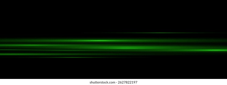 	
Feixes de laser e conjunto de luz horizontal verde. Efeitos de Flash brilhante com linhas de velocidade, rajadas de luz e listras brilhantes no fundo transparente para ilustração digital ou futurista