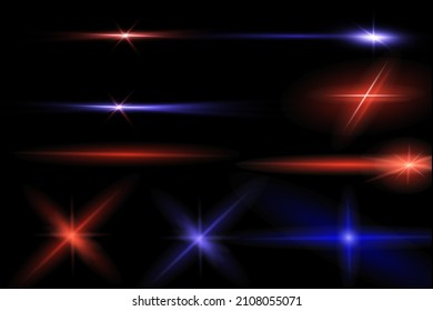 Laser beams, horizontal light beams. Beautiful light flashes. Glowing stripes on a dark background in the form of a star. Glowing abstract glitter background with lined.