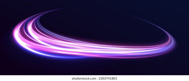 Laser beams, horizontal light rays. Particle motion effect. Light blue Twirl. Curve light effect of blue line. Luminous blue circle.