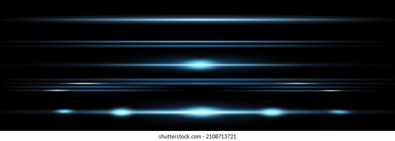 Laser beams, horizontal light rays.Beautiful light flares. Glowing streaks on dark background. Luminous abstract sparkling lined background.Glare