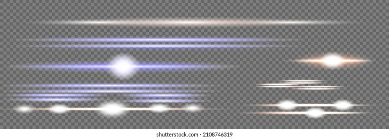 Laser beams, horizontal light rays.Beautiful light flares. Glowing streaks on dark background. Luminous abstract sparkling lined background.Glare