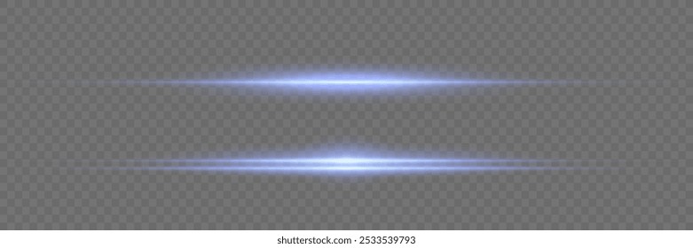 Feixes de laser, raios horizontais de luz, linha azul.