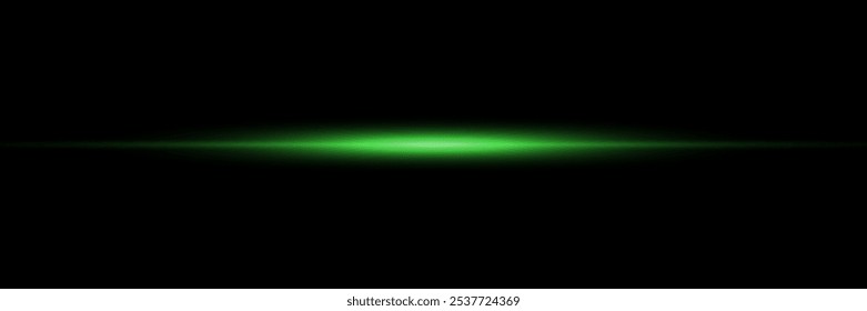 Laser beams, horizontal rays of light, green line.