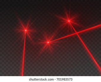 Vigas láser aisladas sobre fondo transparente. Rayos de luz roja abstracta con blancos brillantes. Seguridad láser vectorial o efecto de línea de neón para su diseño.