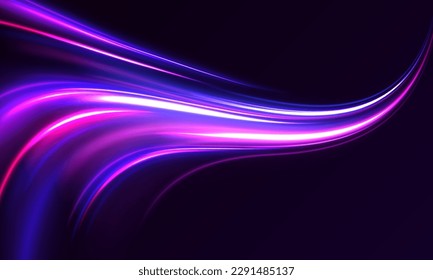 Laser beams luminous abstract sparkling isolated on a transparent background. Light and stripes moving fast over dark background.	