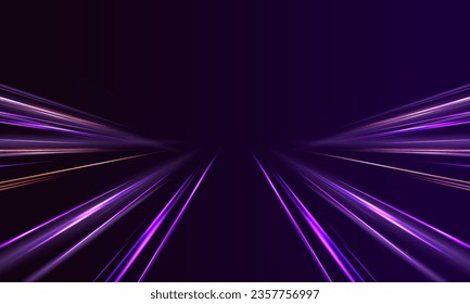 Laser beams luminous abstract sparkling isolated on a transparent background. Acceleration speed motion on night road. Light and stripes moving fast over dark background.	