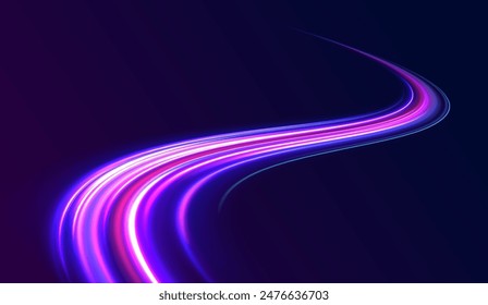 Rayos láser luminosos abstractos brillantes aislados sobre un fondo transparente. Efecto de alta velocidad desenfoque de movimiento luces nocturnas azul y rojo	