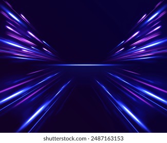 Laser beams luminous abstract sparkling isolated on a transparent background. Radial color spirals. Vector blue glowing lines air flow effect. Speed connection vector background.	
