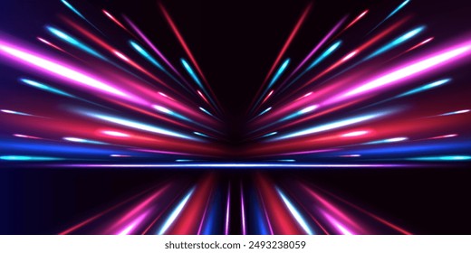 Rayos láser luminosos abstractos brillantes aislados sobre un fondo transparente. Espirales de color radial. Vector azul brillante líneas efecto de flujo de aire. Fondo de Vector de conexión de velocidad.	
