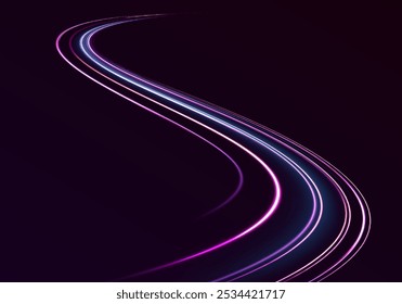 Laserstrahlen leuchtendes abstraktes Funkeln einzeln auf transparentem Hintergrund. Abstrakte Energie in Form von Streifen, Bogen, Locken und Zickzack in Neonfarben mit Lichteffekt.	
